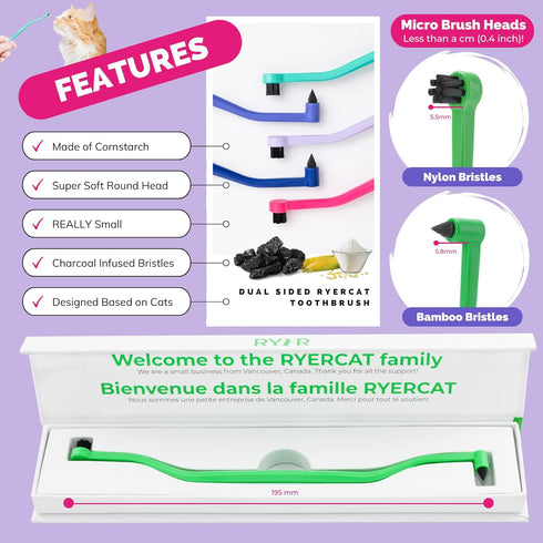 RYERCAT Dual Sided Cat Toothbrush - Kitten Toothbrush with Micro Head to fit into Cat/Kittens Mouth - Cat Dental Care Supplies - Pet Toothbrush fo...