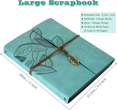 ZEEYUAN Scrapbooking Supplies Kits Leather Scrapbook Photo Album 8.5x11 inch Scrap Book 60 Pages, Leaf Pattern Photo Book Travelling Journal Scrap...