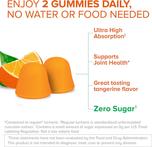 Qunol Zero Sugar Turmeric Gummies, Gummy with 500mg Turmeric Curcumin, Joint Support Supplement, Ultra High Absorption Tumeric Curcumin, Vegetaria...