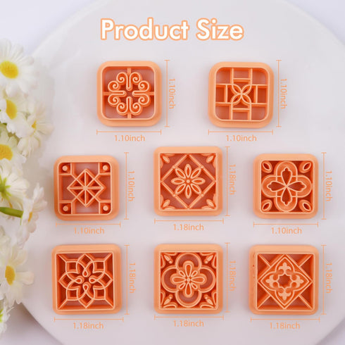 Puocaon Ceramic Tile Clay Cutters - 8 Pcs Bohemain Floral Tile Polymer Clay Cutters for Jewelry Making, Majolica Tile Earrings Clay Cutters, Porce...