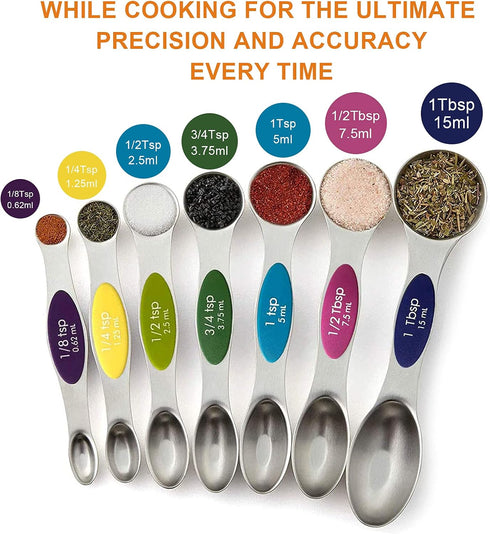 Magnetic Measuring Spoons Set - Stainless Steel Stackable Dual Sided Teaspoon Tablespoon for Measuring Dry and Liquid Ingredients, Measuring Spoon...