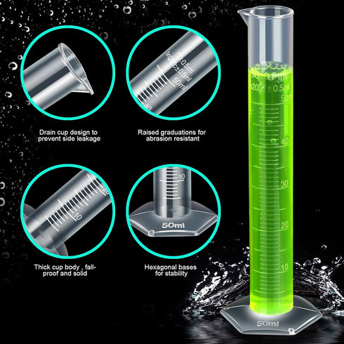 Teenitor Graduated Cylinder Plastic Beaker, 5pcs Plastic Graduated Cylinder 10ml 25ml 50ml 100ml 250ml and 5pcs Plastic Beakers 50ml 100ml 250ml 5...