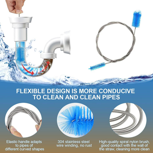 11pcs Long Pipe Cleaner Set, Flexible Drain Brush, Flexible Long Drain Brush Extra Long Flexible Tube Cleaning Brush Fridge Cleaning Tool for Clea...