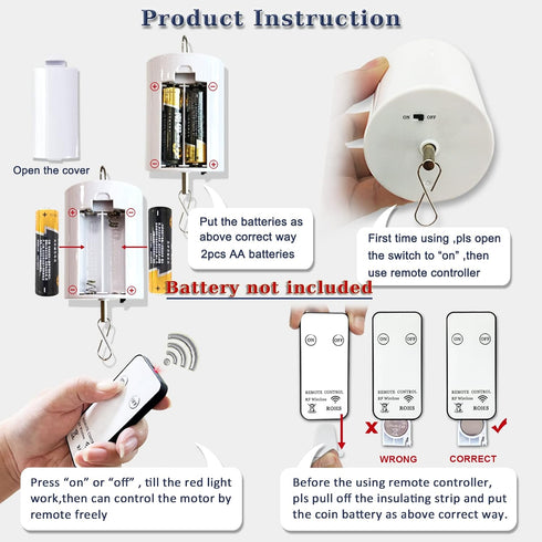 Hanging Display Motor W/Remote Battery Operated 10 RPM Rotating Motor for Wind Spinner Mobile Yard Decor Hanging Ornaments Garden Sculptures-Low S...
