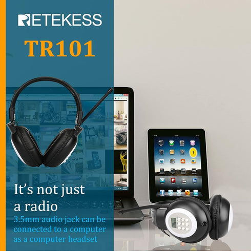 Retekess TR101 FM Radio Headphones, Headset for Mowing, Digital Wireless Radio for Mowing, Walking, Riding, Powered by AA Battery (Pack of 1)...