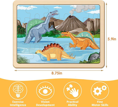 Puzzles for Kids Ages 4-6, 4 Pack Wooden Jigsaw Puzzles with 24 Pieces Each, Dinosaur Puzzle Preschool Educational Learning Toys Set for Boys and ...