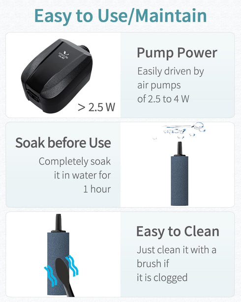 Pawfly Aquarium Air Stone Bubbler 2 Inch Cylindrical Bubble Release Tool Oxygen Diffuser for Air Pump Fish Tank Bucket Small Pond and DWC Reservoi...