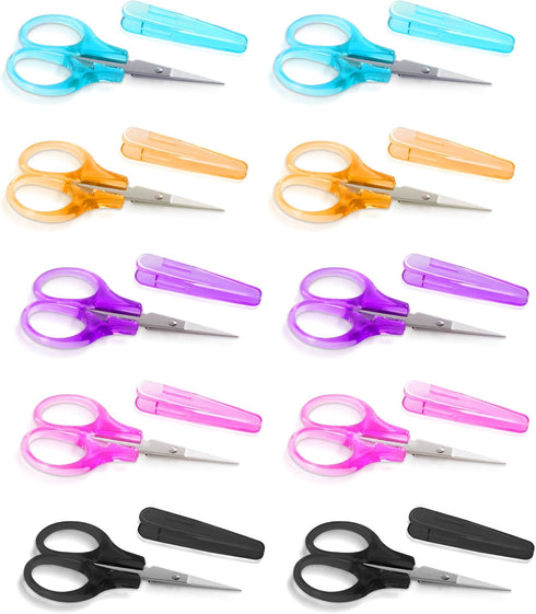 10 Pcs Small Scissors All Purpose, Stainless Steel Small Sharp Scissors, Mini Detail Craft Scissors with Protective Cover, 3.5" Tiny Scissors for ...