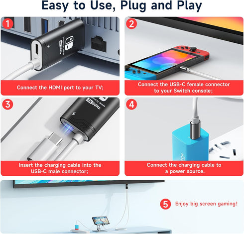 JINGDU 4K@60Hz USB C to HDMI Cable for Nintendo Switch NS/OLED/Steam Deck/ROG Ally, 2m/6.6FT, Portable USB-C to HDMI Cord Replaces The Original Sw...