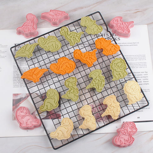 Dinosaur Cookie Cutters with Plunger Stamps,8 Piece Dino-Themed Biscuit Cutter,3D Animal Cracker Cookie Cutters For Biscuit Fondant Cheese Baking...