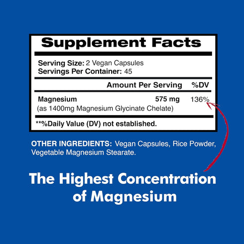 American Standard Supplements Magnesium Glycinate 575mg per Serving, 90 Veggie Capsules, Magnesium Supplement for Bone & Muscle Health, Chelated f...
