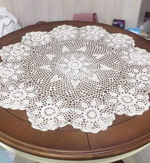 Hetao 100% Cotton Handmade Crochet Round Tablecloth Doilies Lace Table Covers,White, 24 Inch...