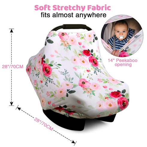 Rquite All-in-1 Car Seat Cover Baby, Carseat Covers for Girl Boy, Stretchy Soft Infant Car Seat Cover, Multi-use Baby Carrier Cover, Car Seat Cano...