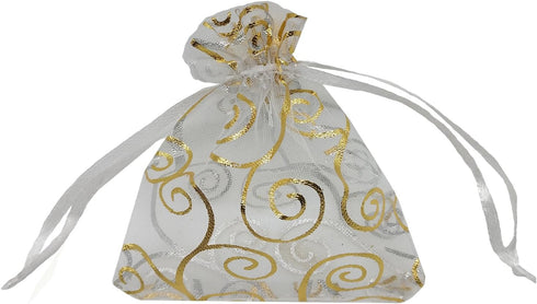 100pcs Sheer Organza Favor Bags For Wedding Baby Shower Rattan Print Gift Bags Samples Display Drawstring Pouches (5x7 inch, white)...