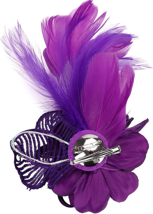 Women's Fascinator Feather Flower Pin Brooch Corsage Bridal Hairband Derby Hat Cocktail Party Wedding (A1 Purple)...