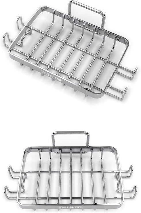White Silver Soap Dish for Shower 2 Pack, Suction Cup Square Shower Soap Holder - 304 Stainless Steel Black Soap Saver - Comfortable Essential for...