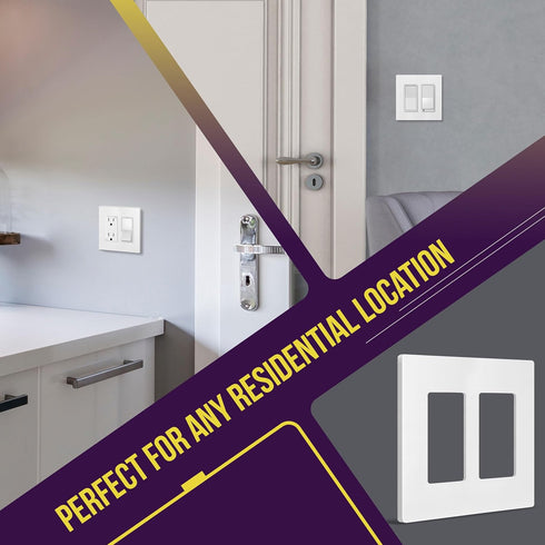 ENERLITES Screwless Decorator Wall Plates Child Safe Outlet Covers, Size 2-Gang 4.68" H x 4.73” L, Unbreakable Polycarbonate Thermoplastic, SI8832...