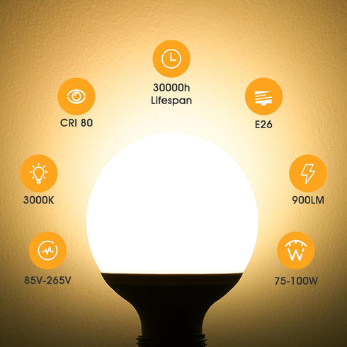Vanity Light Bulbs for Bathroom, G25 LED Globe Light Bulb 100 Watt Equivalent, 3000K Warm White LED Bulbs E26 Medium Base for Mirror Makeup Chande...