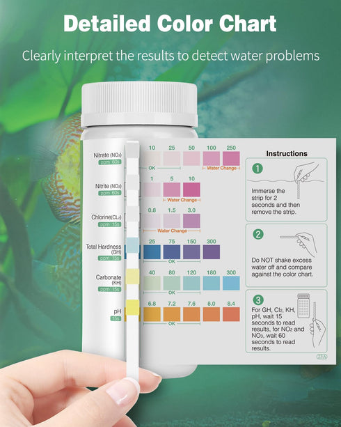 Pawfly 6 in 1 Aquarium Test Strips, 100 Strips Fish Tank Testing Strips for pH Chlorine Nitrate Nitrite Carbonate and Hardness Water Quality Fresh...