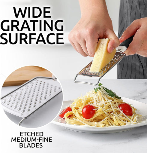 Zulay Kitchen Professional Cheese Grater Stainless Steel - Durable Rust-Proof Metal Lemon Zester Grater With Handle - Flat Handheld Grater For Che...
