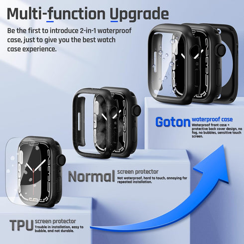 Goton 2 in 1 Waterproof Case for Apple Watch Screen Protector 44mm SE 2nd Gen Series 6 5 4 SE, 360 Protective Glass Face Cover Hard PC Bumper + Ba...