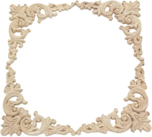 Wood Carved Applique,4 Pack Decorative Wood Trim, 3.15x3.15inch, Wood Appliques and Furniture Decorative Onlay for Furniture Decor Decal Unpainted...