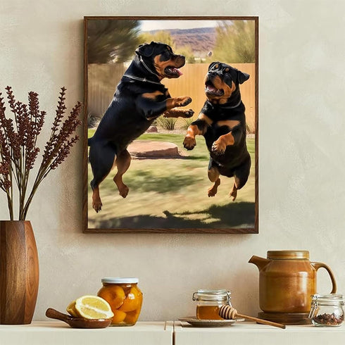 HMDIIMGE Diamond Painting Kits for Adults, Two Rottweilers Playing Catch in The Yard 5D DIY Diamond Art Kits Full Drill Diamond for Gift Wall Deco...