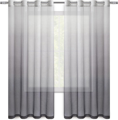 DWCN Ombre Sheer Curtains - Faux Linen Gradient Semi Voile Grommet Top Drapes Bedroom and Living Room Curtains, Set of 2 Window Curtain Panels, 52...