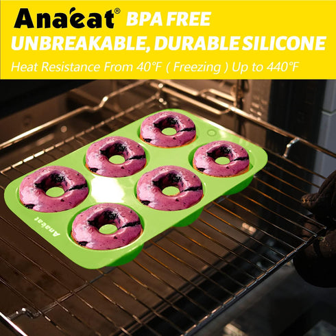 Anaeat 2 Pack Donut Pan Silicone Baking Mold, Just Pop Out! Non-Stick Doughnuts Baking Pans BPA Free for 6 Full-Size Donuts, Muffins, Cake Biscuit...