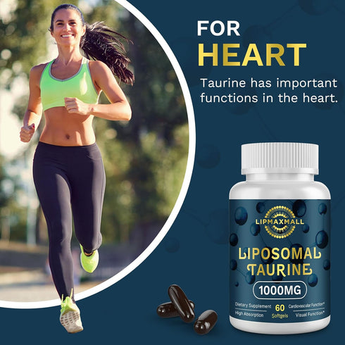 Liposomal Taurine Supplement 1000mg, High Absorption Amino Acid for Heart, Nerve, Brain, Visual, Longevity & Muscle (60 Softgels - 1 Pack)...