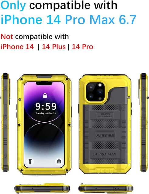 Unitedtime for iPhone 14 Pro Max Case Waterproof with Built-in Screen Protector Full Body Rugged Hard Silicone, Military Grade Shockproof Dustproo...