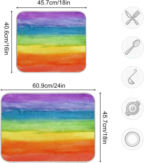 Colorful Stripe Rainbow Dish Drying Mat 18x24 inch Absorbent Reversible Microfiber Mat Dish Dry Pad Protector for Kitchen...