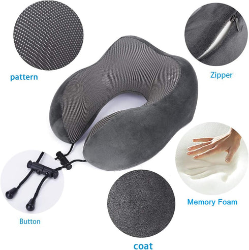 Travel Pillow, Best Memory Foam Neck Pillow Head Support Soft Pillow for Sleeping Rest, Airplane Car & Home Use (Grey)...