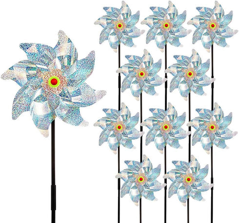 Sparkly Reflective Pinwheels Holographic Spinners Whirl Pin Wheel with Stakes Scare Birds Away for Yard Garden Patio Lawn Farm Decor Kids' Toy (Si...