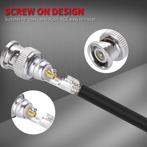 DAIERTEK 24pcs RG59 RG6 BNC Connectors Male Solderless BNC Compression Connector Screw On Coaxial Terminal for CCTV Security Surveillance Camera C...