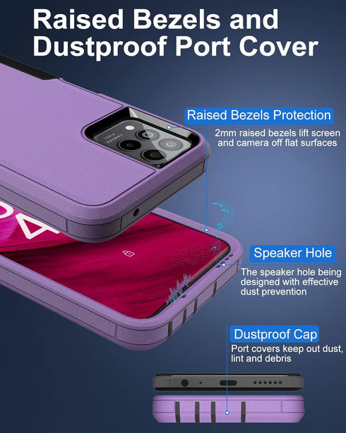 Dahkoiz Revvl 6 Pro Case, Revvl 6X Pro Case, with Glass Screen Protector, Dust-proof Port Cover, Full Body Rubber Protection Phone Case for T-Mobi...