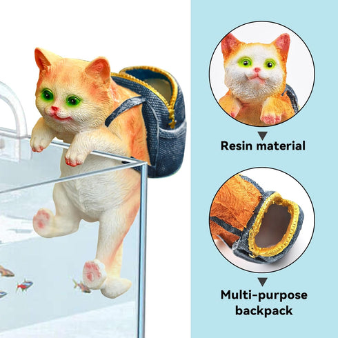 kathson Cute Cat Figurines Aquarium Ornament,Fish Tank Hanging Basket Cats Decoration Pendant Resin Cat with Flower Pot Storage Basket for Aquariu...