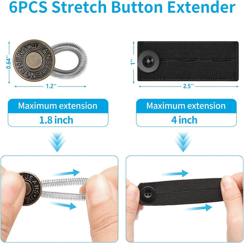 18PCS Button Extenders for Jeans, Pants Waist Button Extender for Women Men, Jeans Button Extender Stretchy Waist Extension, 6 Sizes Pants Button ...