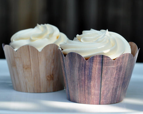 Woodgrain Cupcake Wrappers for Rustic Weddings, Western Cowboy/Cowgirl Birthday Parties, Lumberjack, Woodland, Outdoors Baby or Bridal Showers. Se...