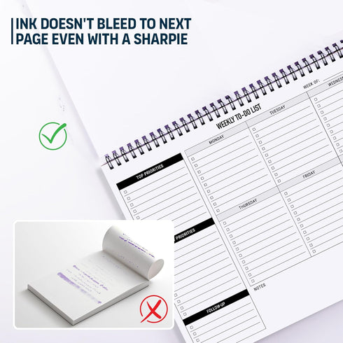 Weekly Planner To Do List Pad - 8.5x11" 52 Sheets Spiral - Desk Notepad with Multiple Sections - Undated Planning Notebook Checklist, Todo Agenda ...
