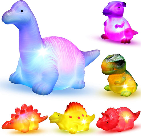 6 Packs Light-Up Floating dinosaur bath Toys set, for Baby Toddler nephew in birthday Christmas Easter , great water Bathtub shower Pool bath toy ...