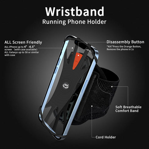 Wristband Phone Holder-2024 Upgraded Version-360° Rotation & Detachable - Compatible with iPhone 15/14/13/12/Pro/Pro Max, Samsung, and More - Fits...