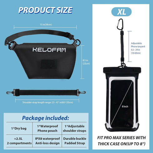 Large Waterproof Bags, Waterproof Phone Pouch for iPhone Pro MAX, Cruise Essentials 2-Piece Set, IPX8 Dry Bags for Vacation Swimming Boating Beach...