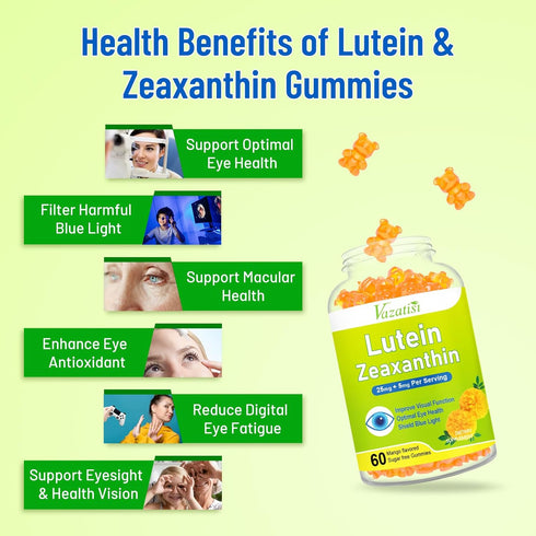 Eye Vitamins Lutein & Zeaxanthin Gummies, Sugar Free Eye Health Supplements with Bilberry, Astaxanthin - Support Blue Light, Visual Function and M...