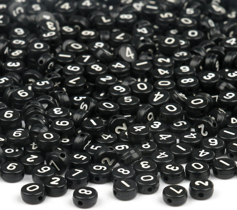 Yochus 1000pcs Black Round Acrylic Number Beads 4x7mm White Figure 0-9" Beads for Jewelry Making and DIY Bracelets, Necklaces, Key Chains...