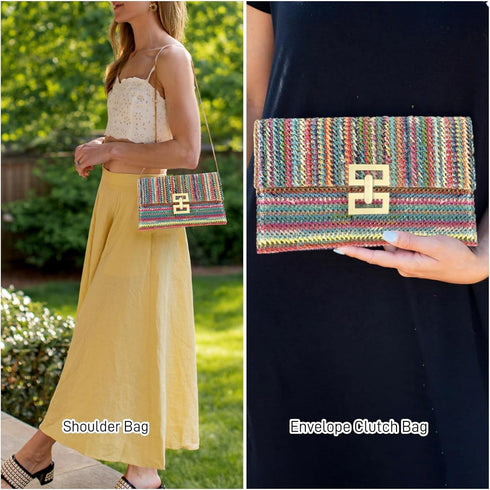 Summer Straw Clutch Purses for Women Woven Beach Bag Evening Purse Envelope Clutch with Detachable Strap...