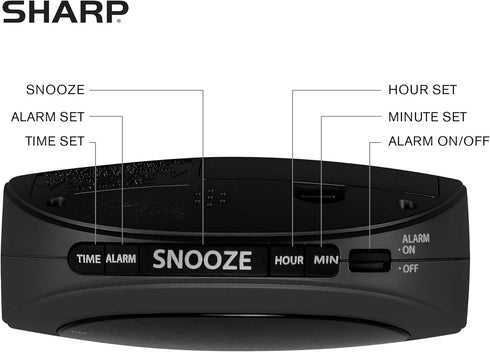 Sharp Small, Space-Saving Digital Alarm Clock – Compact Bedside Clock with Large Red LED Display, Easy Top Button Controls, Snooze, and Battery Ba...