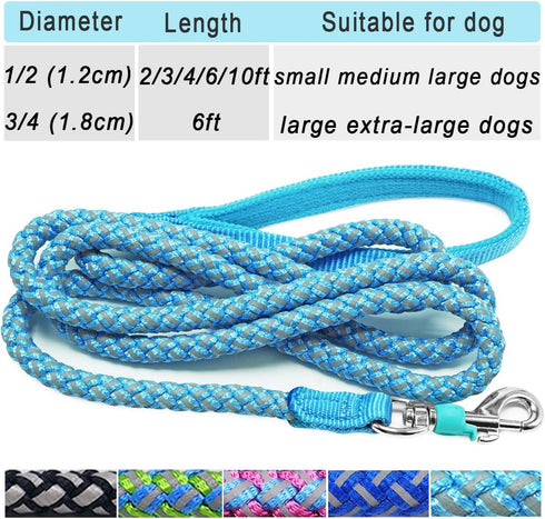Heavy Duty Dog Leash, 6FT Reflective Rope Leash Strong Braided Soft Padded Handle Dog Lead, for Ex-Large Large Dogs Training Walking Thick Leads (...