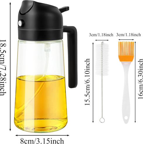 Ponpon Oil Sprayer for Cooking, 16oz Olive Oil Spray Bottle, Oil Dispenser for Kitchen for Barbecue, Salad, Cooking, Baking (Black)...