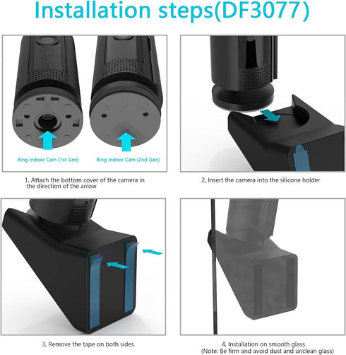 Window Mount for Ring Indoor Cam 2nd Gen and 1st gen, Adhesive Mount (20 Degree Tilted Up/Down/Right/Left) No Drill, Black...